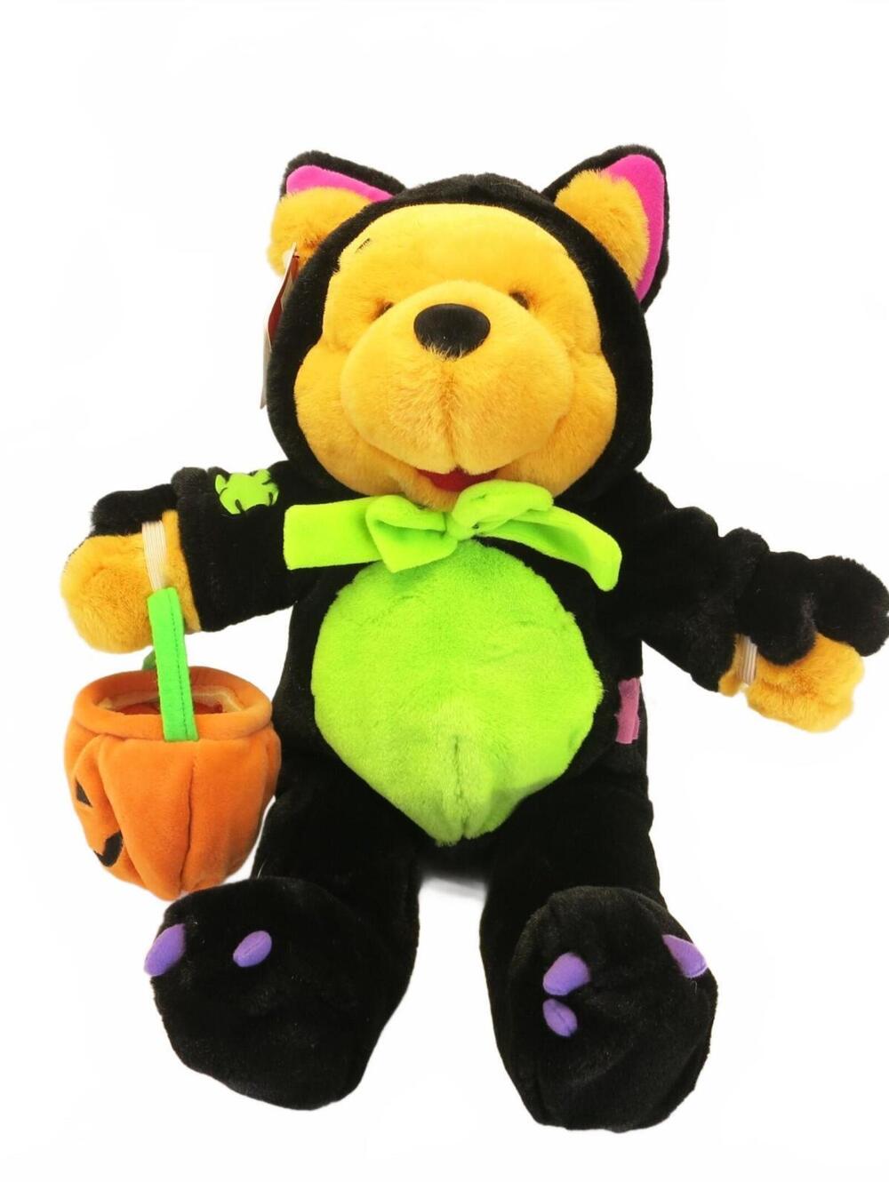 NWT Disney Store Scaredy Cat Winnie the Pooh Plush Toy Halloween Pumpkin 14”